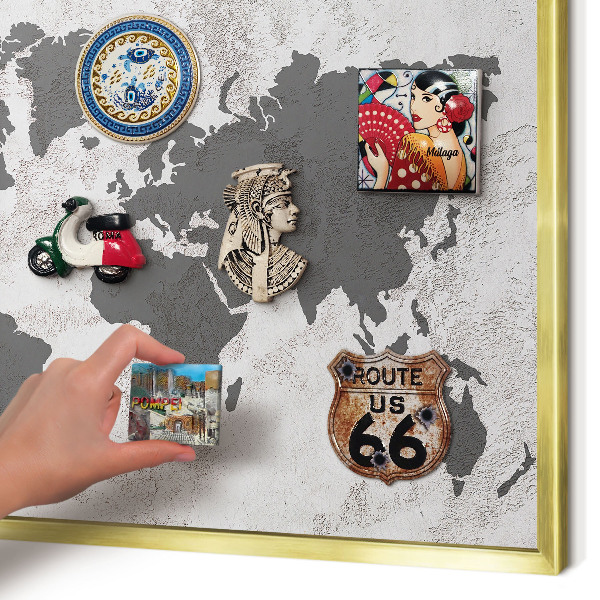 Pizarra magnética de pared en color oro Mapa del mundo