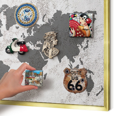 Pizarra magnética de pared en color oro Mapa del mundo