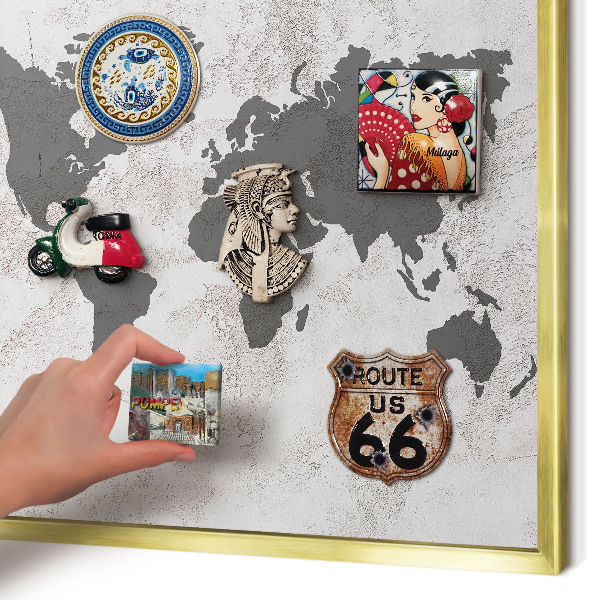 Pizarra magnética de pared en color oro Mapa del mundo