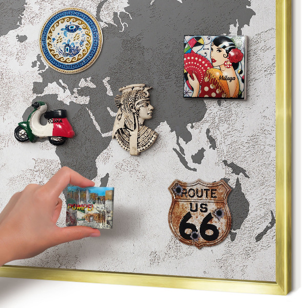 Pizarra magnética de pared en color oro Mapa del mundo