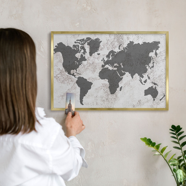 Pizarra magnética de pared en color oro Mapa del mundo