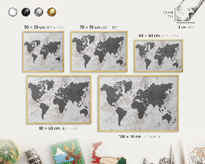 Pizarra magnética de pared en color oro Mapa del mundo