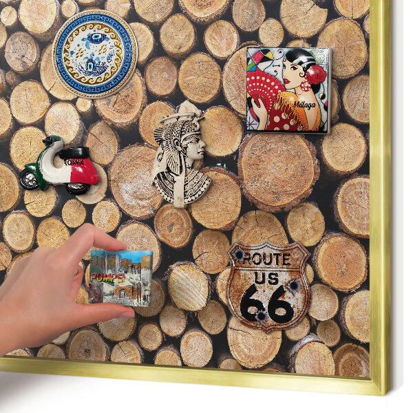 Tablero para imanes decorativo con marco dorado Círculos de madera