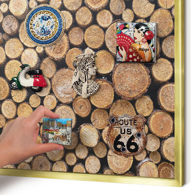 Tablero para imanes decorativo con marco dorado Círculos de madera