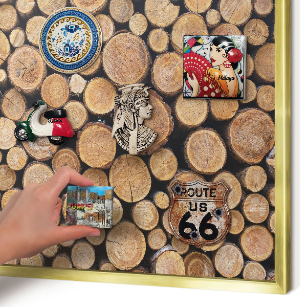 Tablero para imanes decorativo con marco dorado Círculos de madera