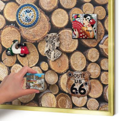 Tablero para imanes decorativo con marco dorado Círculos de madera