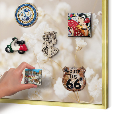 Tablero para imanes decorativo con marco dorado Flores beige