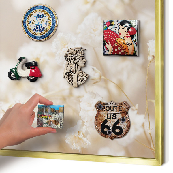 Tablero para imanes decorativo con marco dorado Flores beige