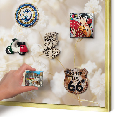 Tablero para imanes decorativo con marco dorado Flores beige