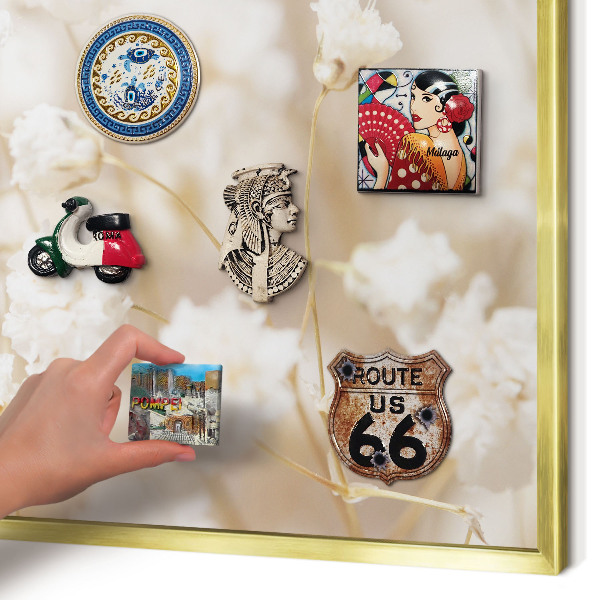 Tablero para imanes decorativo con marco dorado Flores beige