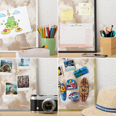 Tablero para imanes decorativo con marco dorado Flores beige