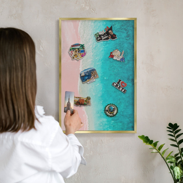 Tablero para imanes decorativo con marco dorado Relajación veraniega