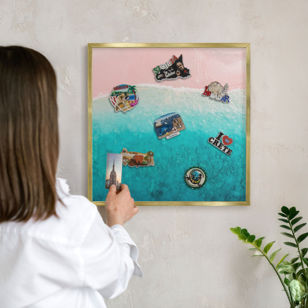 Tablero para imanes decorativo con marco dorado Relajación veraniega