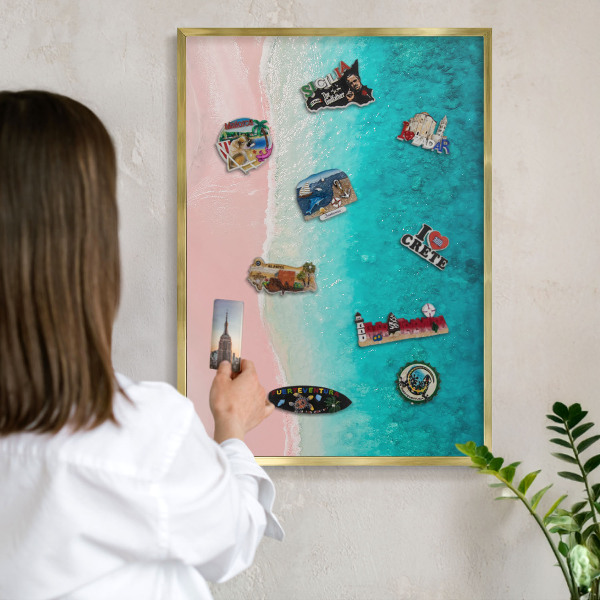 Tablero para imanes decorativo con marco dorado Relajación veraniega
