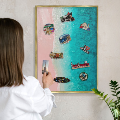 Tablero para imanes decorativo con marco dorado Relajación veraniega