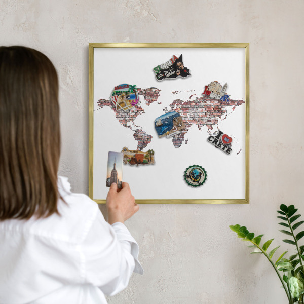 Pizarra magnética de pared en color oro Mundo de ladrillos