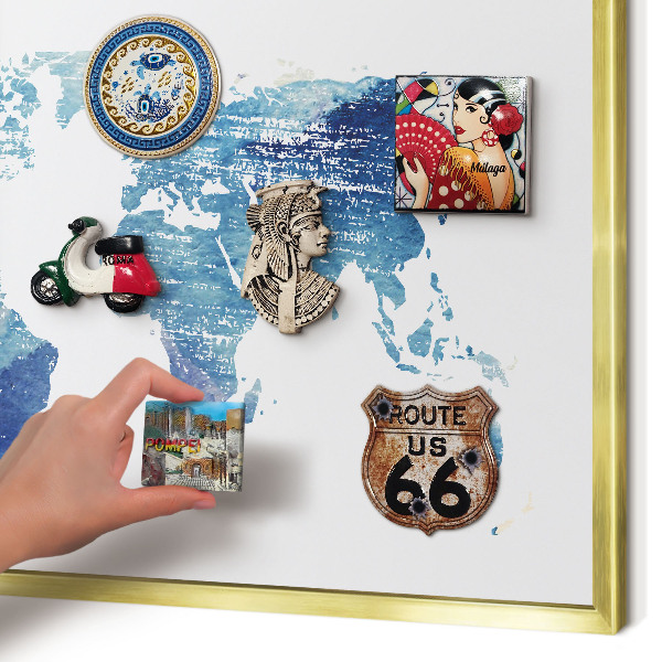Pizarra magnética de pared en color oro Mapa de acuarela
