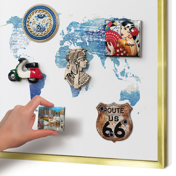Pizarra magnética de pared en color oro Mapa de acuarela