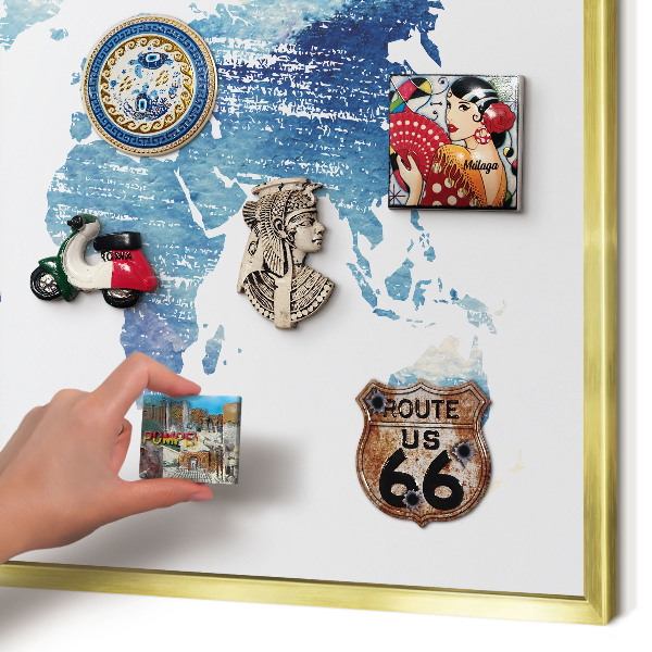 Pizarra magnética de pared en color oro Mapa de acuarela