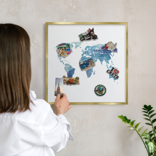 Pizarra magnética de pared en color oro Mapa de acuarela