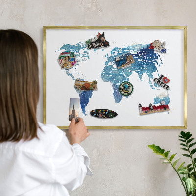 Pizarra magnética de pared en color oro Mapa de acuarela