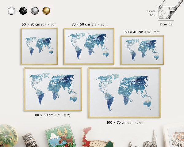 Pizarra magnética de pared en color oro Mapa de acuarela