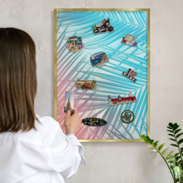 Tablero para imanes decorativo con marco dorado Elegancia tropical