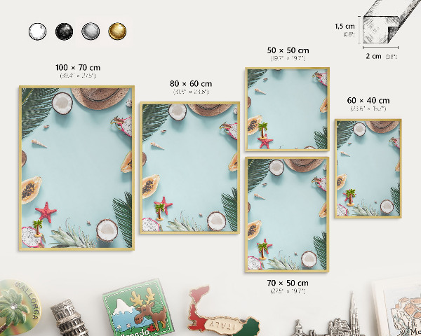 Tablero para imanes decorativo con marco dorado Vacaciones tropicales