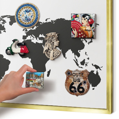 Pizarra magnética de pared en color oro Mapa del mundo