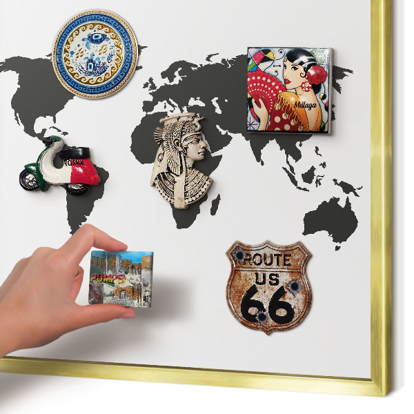 Pizarra magnética de pared en color oro Mapa del mundo