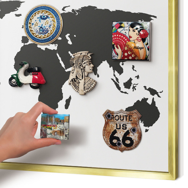 Pizarra magnética de pared en color oro Mapa del mundo