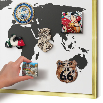 Pizarra magnética de pared en color oro Mapa del mundo