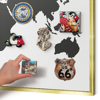 Pizarra magnética de pared en color oro Mapa del mundo