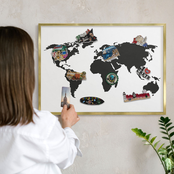 Pizarra magnética de pared en color oro Mapa del mundo