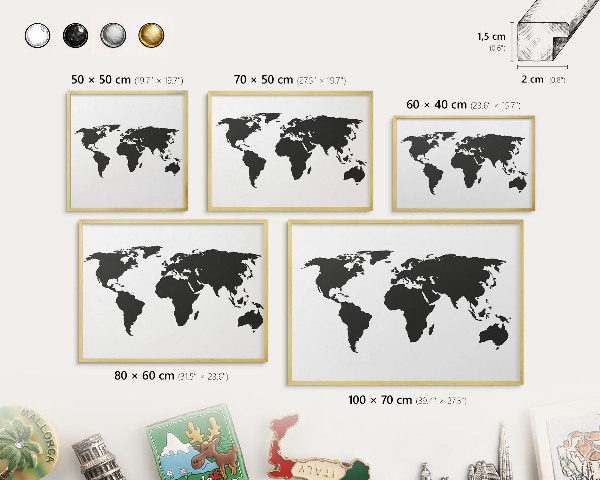 Pizarra magnética de pared en color oro Mapa del mundo