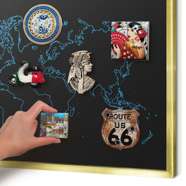 Tablero para imanes decorativo con marco dorado Mapa del mundo