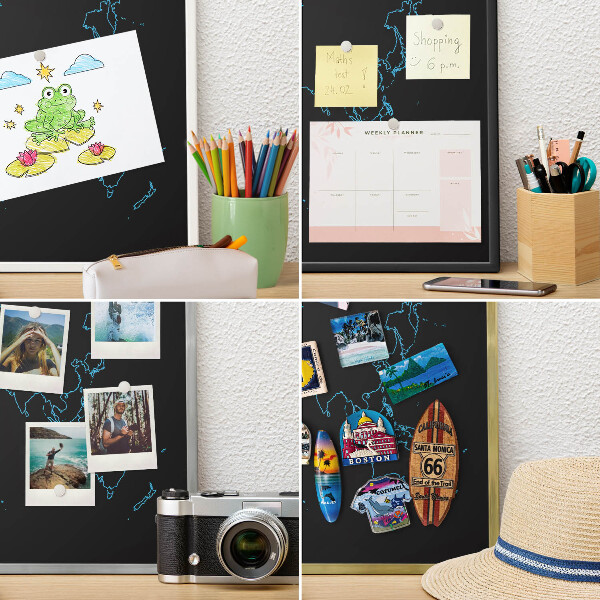 Tablero para imanes decorativo con marco dorado Mapa del mundo