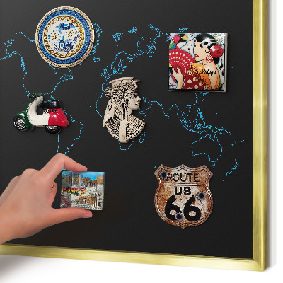 Tablero para imanes decorativo con marco dorado Mapa del mundo