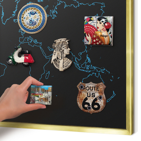 Tablero para imanes decorativo con marco dorado Mapa del mundo