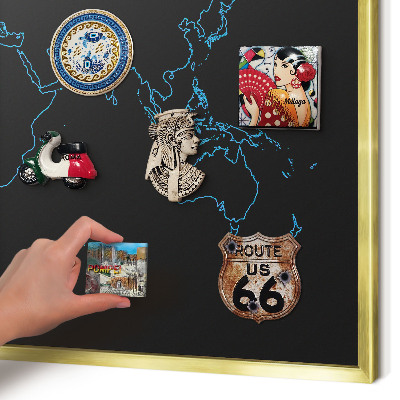 Tablero para imanes decorativo con marco dorado Mapa del mundo