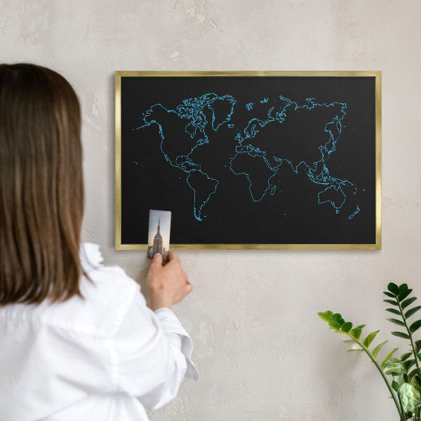 Tablero para imanes decorativo con marco dorado Mapa del mundo