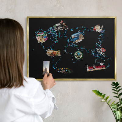 Tablero para imanes decorativo con marco dorado Mapa del mundo