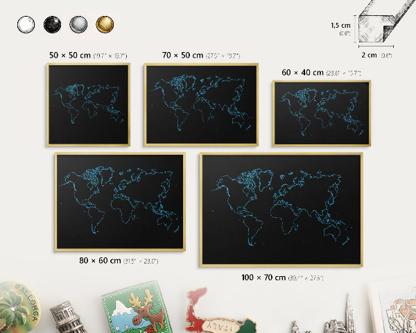 Tablero para imanes decorativo con marco dorado Mapa del mundo