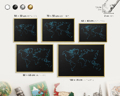Tablero para imanes decorativo con marco dorado Mapa del mundo