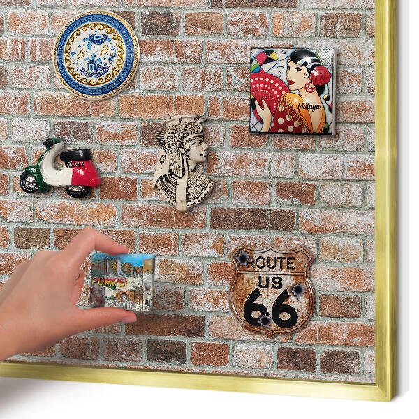 Tablero para imanes decorativo con marco dorado Muro de ladrillo
