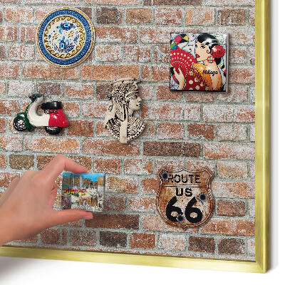 Tablero para imanes decorativo con marco dorado Muro de ladrillo