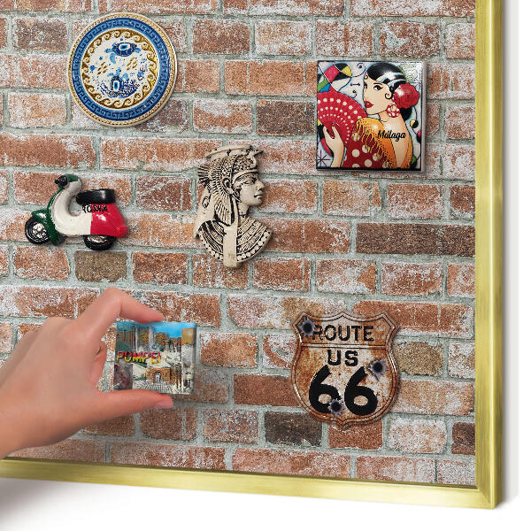 Tablero para imanes decorativo con marco dorado Muro de ladrillo