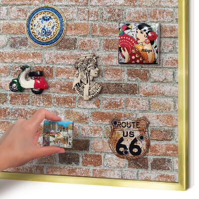 Tablero para imanes decorativo con marco dorado Muro de ladrillo