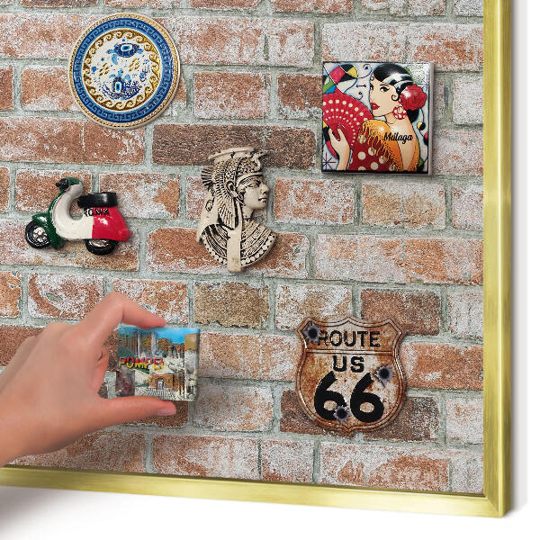Tablero para imanes decorativo con marco dorado Muro de ladrillo