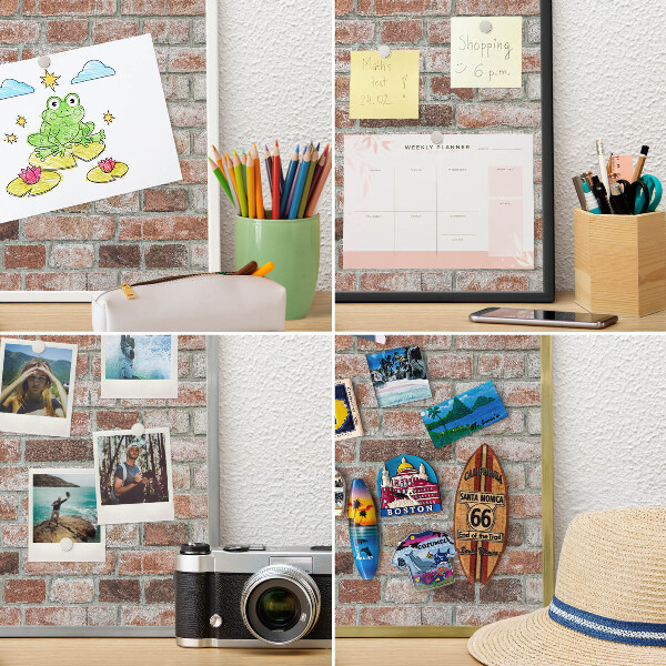 Tablero para imanes decorativo con marco dorado Muro de ladrillo